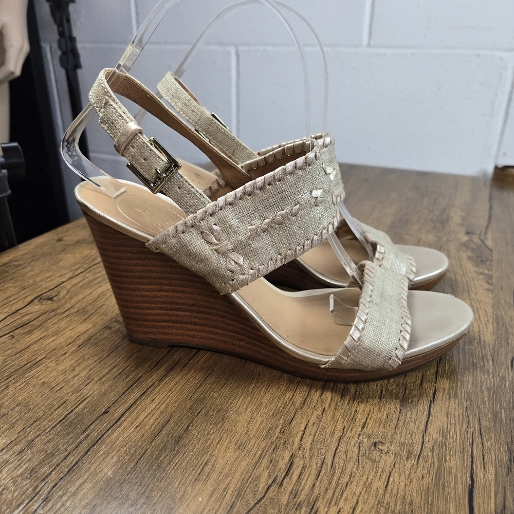 Jack Rogers Vanessa Soft Gold Stacked Wedge Sandals - Picture 8 of 15